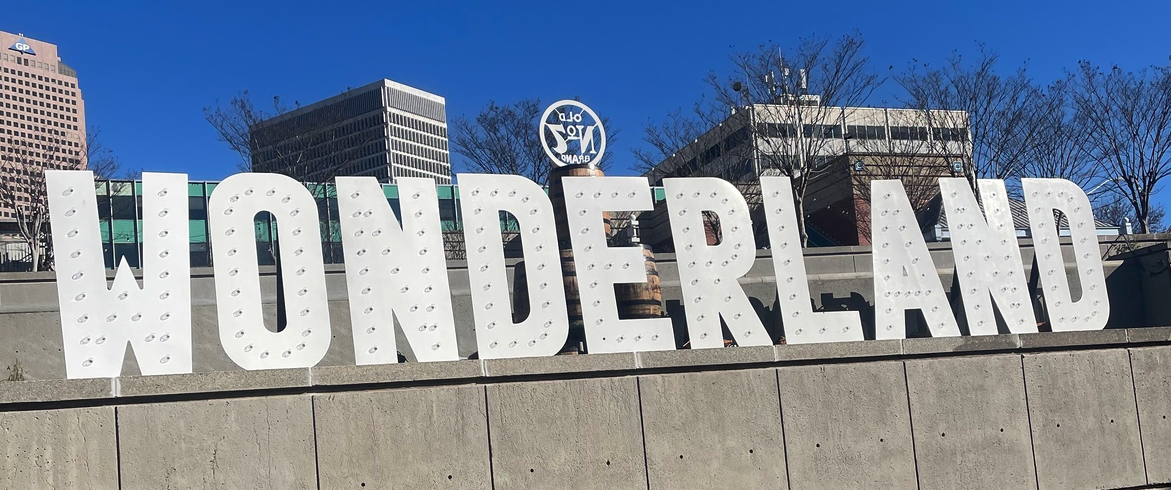 A beautiful, raised display Giant Letters recently provided to a local company holiday party located in the Underground Atlanta area.